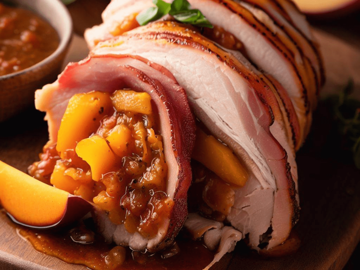 Smoked Pork Tenderloin Wrapped in Bacon and Peach Chutney 3